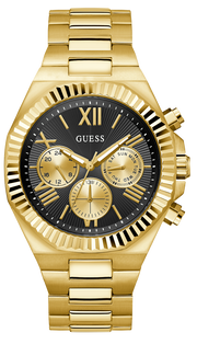 Guess Equity Multifunction Black Dial Gold Steel Strap Watch For Men - GW0703G5