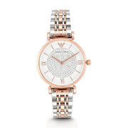 Emporio Armani Gianni T Bar White Dial Two Tone Steel Strap Watch For Women - AR80035