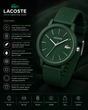 Lacoste 12.12 Move Green Dial Green Silicon Strap Watch for Men - 2011238