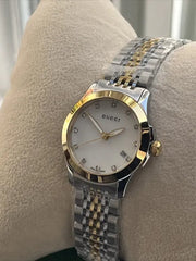 Gucci G Timeless Diamonds Mother of Pearl Dial Two Tone Mesh Bracelet Watch for Women - YA126513