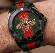 Gucci Dive Green & Red Dial Green & Red Nylon Strap Watch For Men - YA136216
