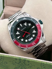 Gucci Dive Quartz Green Dial Silver Steel Strap Watch For Men - YA136222