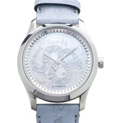 Gucci G Timeless Automatic Mother of Pearl Dial Blue Leather Strap Watch For Women - YA1264113