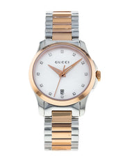 Gucci G Timeless Diamonds Mother of Pearl Dial Two Tone Steel Strap Watch For Women - YA126544