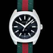 Gucci GG2570 Quartz Black Dial Green & Red Nylon Strap Watch For Men - YA142305