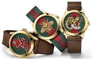 Gucci Le Marche Des Merveilles Green and Red Dial Brown Leather Strap Unisex Watch - YA1264012