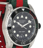 Gucci Dive Black Dial Red & Green Nylon Strap Watch For Men - YA136209