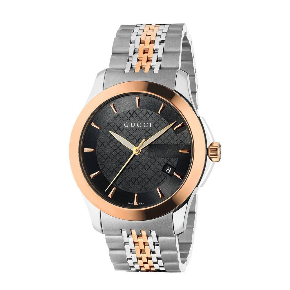 Gucci G Timeless Black Dial Two Tone Steel Strap Watch For Men - YA126