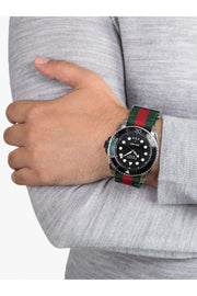 Gucci Dive Black Dial Red & Green Nylon Strap Watch For Men - YA136209