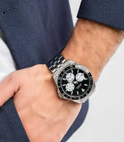 Guess Odyssey Black Dial Silver Steel Strap Watch For Men - W1107G1