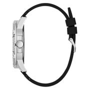 Guess King Quartz Crystals Silver Dial Black Silicone Strap Watch For Men - GW0537G1