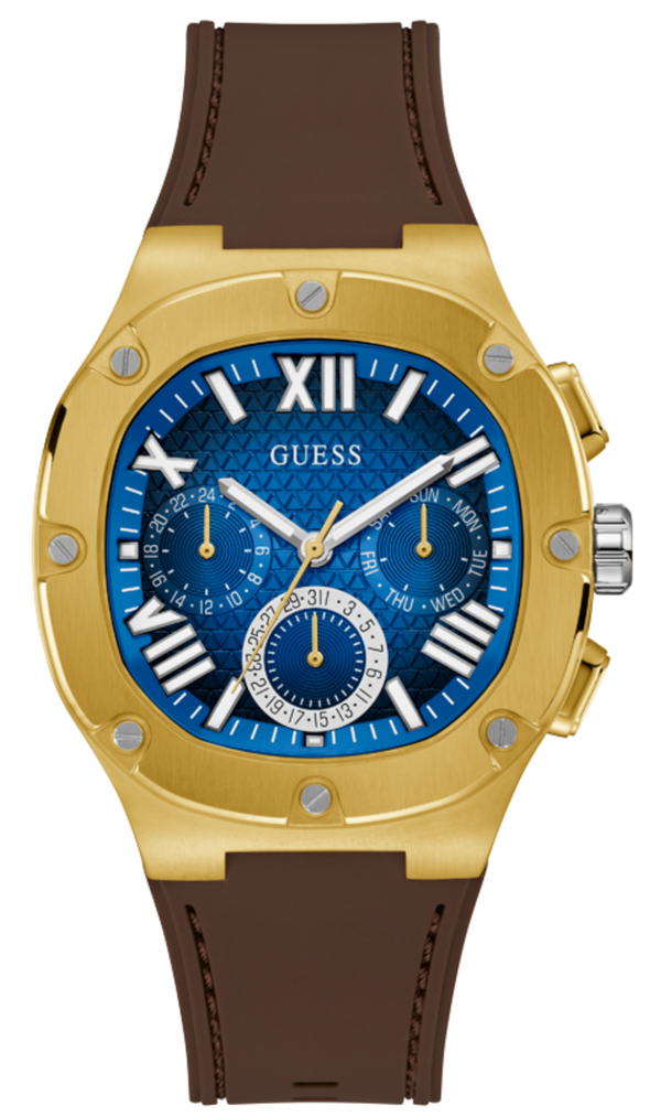 Guess Headline Chronograph Blue Dial Brown Silicone Strap Watch For Men - GW0571G5
