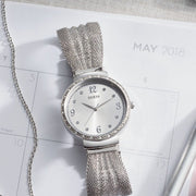 Guess Chiffon Silver Dial Silver Mesh Bracelet Watch For Women - W1083L1