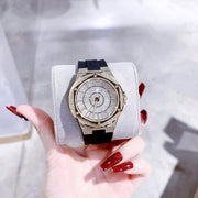 Michael Kors Lennox Three Hand Crystals Silver Dial Black Silicone Strap Watch For Women - MK7247