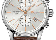 Hugo Boss Jet Chronograph Silver Dial Brown Leather Strap Watch for Men - 1513280