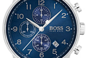 Hugo Boss Navigator Chronograph Blue Dial Silver Steel Strap Watch for Men - 1513498