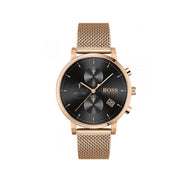 Hugo Boss Integrity Chronograph Black Dial Rose Gold Mesh Bracelet Watch for Men - 1513808
