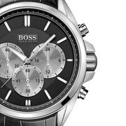 Hugo Boss Driver Chronograph Black Dial Black Leather Strap Watch for Men - 1512879