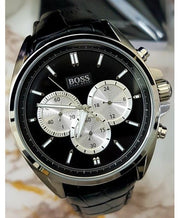 Hugo Boss Driver Chronograph Black Dial Black Leather Strap Watch for Men - 1512879