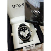 Hugo Boss Driver Chronograph Black Dial Black Leather Strap Watch for Men - 1512879