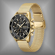 Hugo Boss Ocean Edition Chronograph Black Dial Gold Mesh Bracelet Watch for Men - 1513703