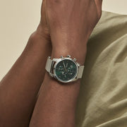 Hugo Boss Skymaster Chronograph Green Dial Silver Mesh Bracelet Watch for Men - 1513938
