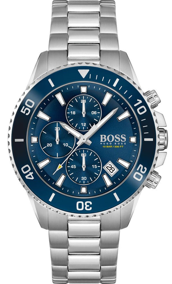 Hugo Boss Admiral Chronograph Blue Dial Silver Steel Strap Watch for Men - 1513907