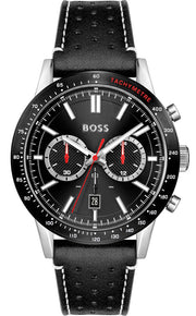 Hugo Boss Allure Chronograph Black Dial Black Leather Strap Watch for Men - 1513920