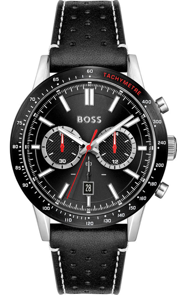 Hugo Boss Allure Chronograph Black Dial Black Leather Strap Watch for Men - 1513920