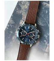 Hugo Boss Allure Chronograph Blue Dial Brown Leather Strap Watch for Men - 1513921