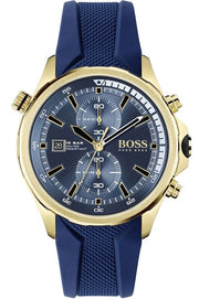 Hugo Boss Globetrotter Chronograph Blue Dial Blue Silicone Strap Watch for Men - 1513822