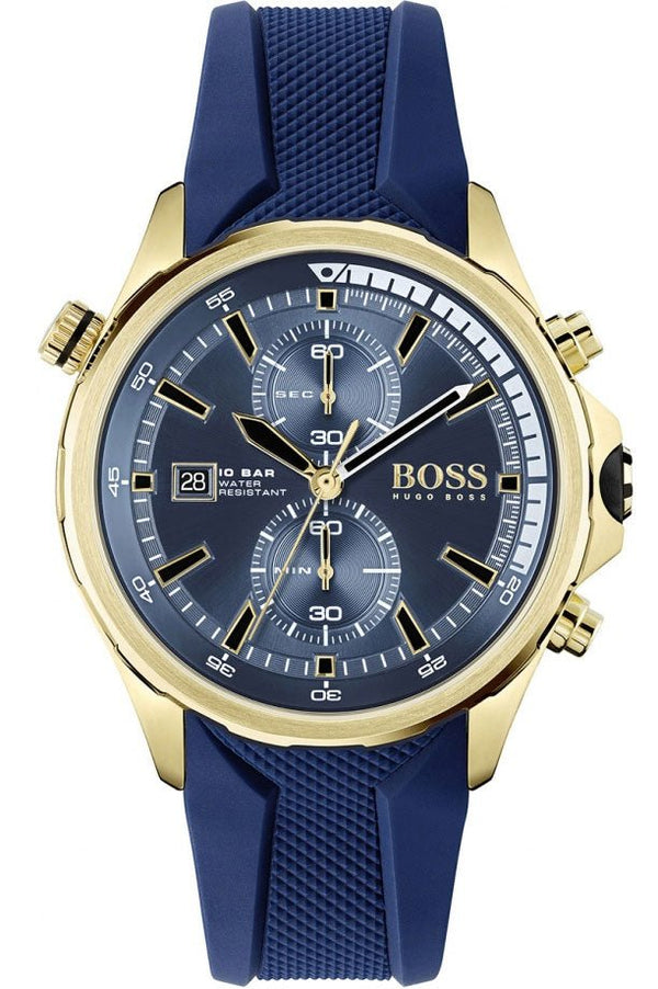 Hugo Boss Globetrotter Chronograph Blue Dial Blue Silicone Strap Watch for Men - 1513822