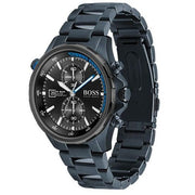 Hugo Boss Globetrotter Chronograph Black Dial Blue Steel Strap Watch for Men - 1513824