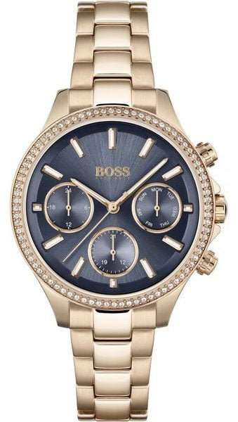 Hugo Boss Hera Chronograph Blue Dial Gold Steel Strap Watch for Women - 1502566