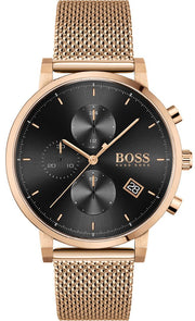 Hugo Boss Integrity Chronograph Black Dial Rose Gold Mesh Bracelet Watch for Men - 1513808