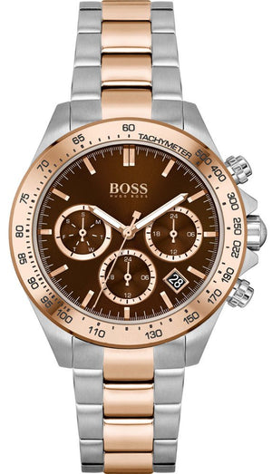 Hugo Boss Novia Chronograph Brown Dial Two Tone Steel Strap Watch for Women - 1502617