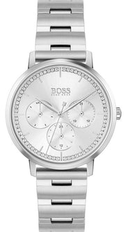 Hugo Boss Prima Chronograph Silver Dial Silver Steel Strap Watch for Women - 1502570