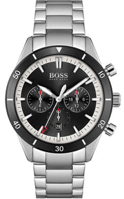 Hugo Boss Santiago Chronograph Black Dial Silver Steel Strap Watch for Men - 1513862