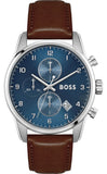 Hugo Boss Skymaster Chronograph Blue Dial Brown Leather Strap Watch for Men - 1513940