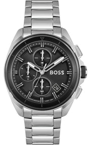 Hugo Boss Volane Chronograph Black Dial Silver Steel Strap Watch for Men - 1513949