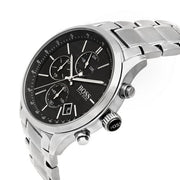 Hugo Boss Grand Prix Chronograph Black Dial Silver Steel Strap Watch for Men - 1513477