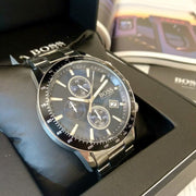 Hugo Boss Rafale Chronograph Blue Dial Silver Steel Strap Watch for Men - 1513510