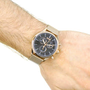 Hugo Boss Companion Chronograph Black Dial Rose Gold Mesh Strap Watch For Men - 1513548