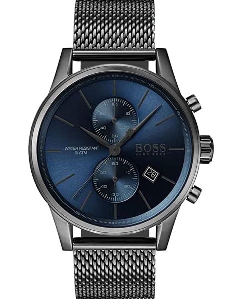 Hugo Boss Jet Chrongraph Blue Dial Gunmetal Grey Mesh Bracelet Watch for Men  - 1513677