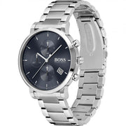 Hugo Boss Integrity Chronograph Blue Dial Silver Steel Strap Watch for Men - 1513779