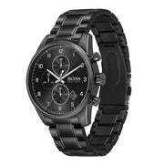 Hugo Boss Skymaster Chronograph Black Dial Black Steel Strap Watch for Men - 1513785