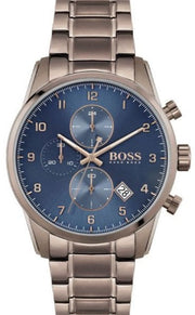 Hugo Boss Skymaster Chronograph Blue Dial Brown Steel Strap Watch for Men - 1513788