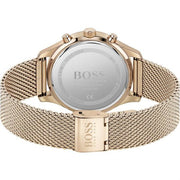 Hugo Boss Associate Chronograph Black Dial Rose Gold Mesh Bracelet Watch for Men - 1513806