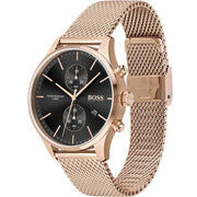 Hugo Boss Associate Chronograph Black Dial Rose Gold Mesh Bracelet Watch for Men - 1513806