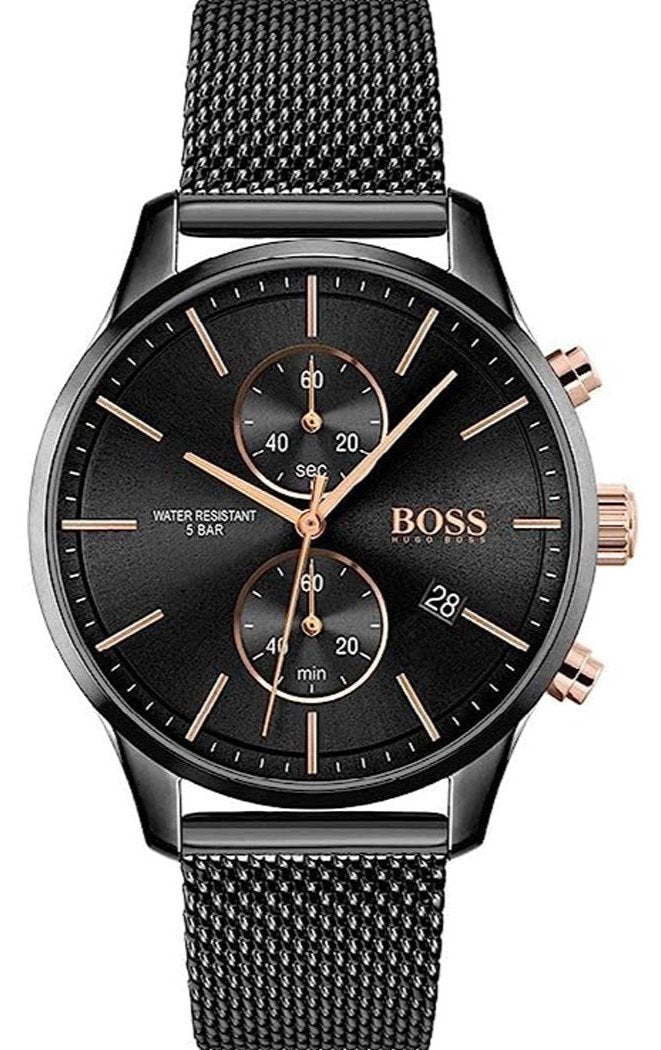 Hugo Boss Associate Chronograph Black Dial Black Mesh Bracelet Watch for Men - 1513769